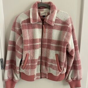 Universal Thread Pink and Cream Plaid Teddy Jacket
